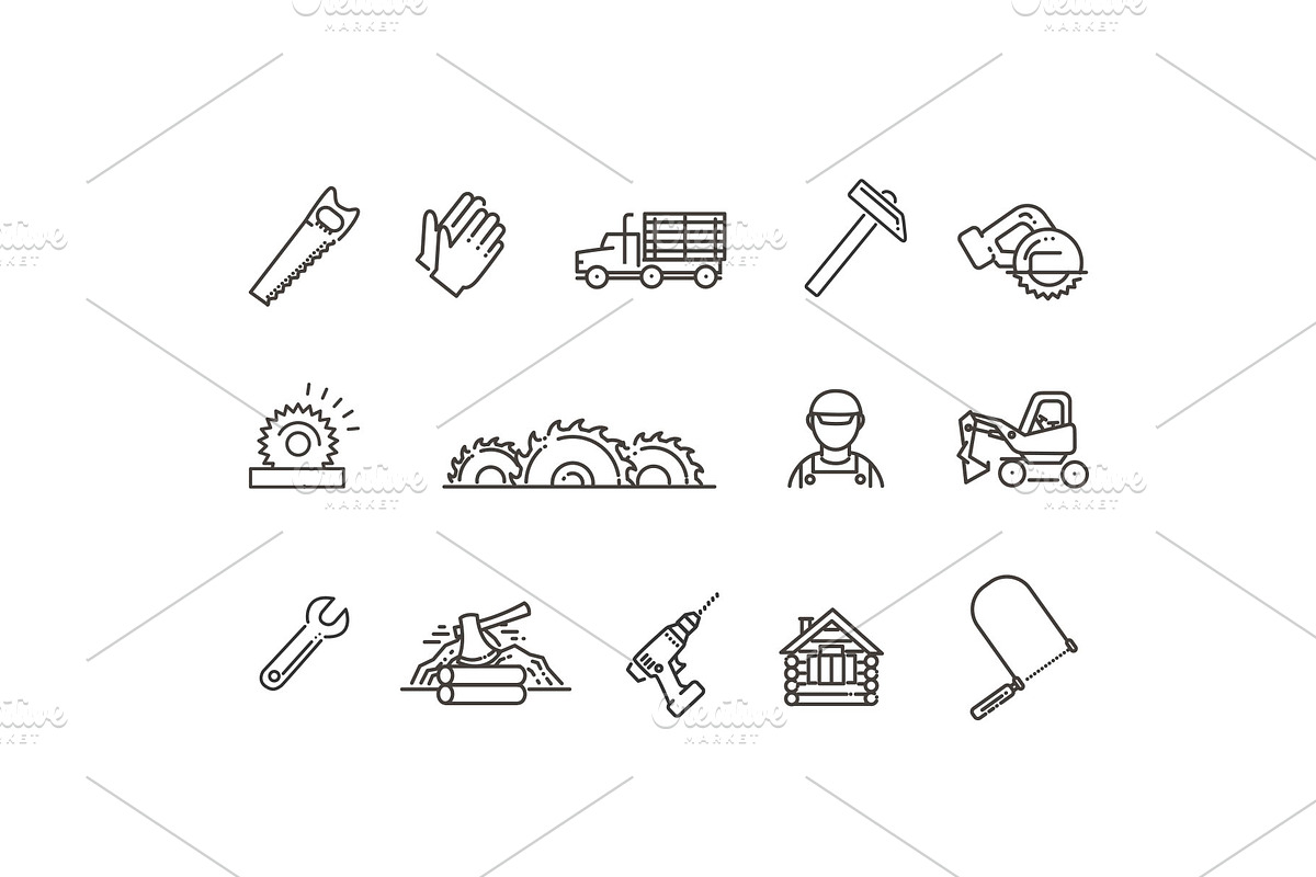 Logging, Sawmill Line Icons, an Object Illustration by Tettygreen (Photo 3 of 3)