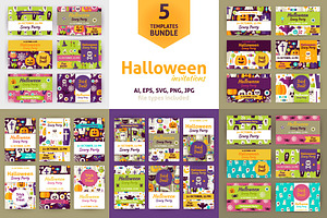 Halloween Flat Vector Invitations