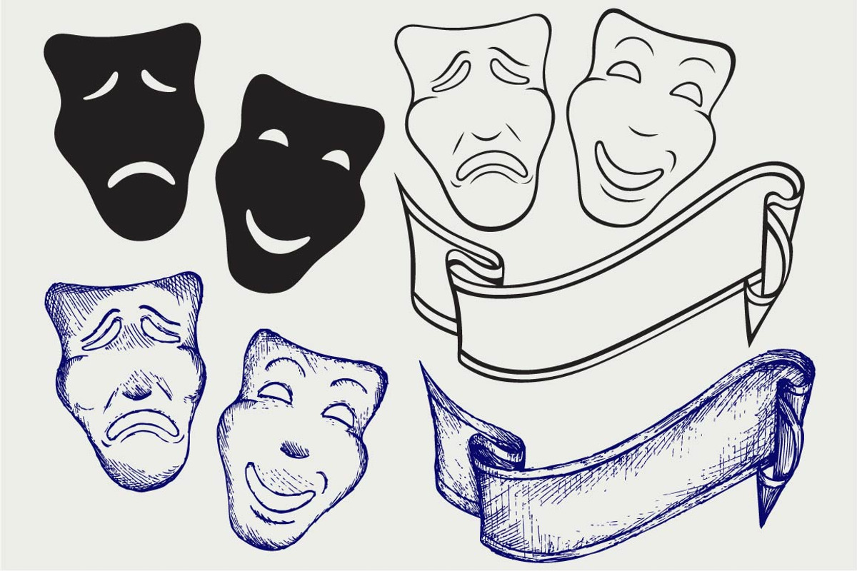 Theatrical mask and ribbon SVG, an Outline Icon by LineworkStock