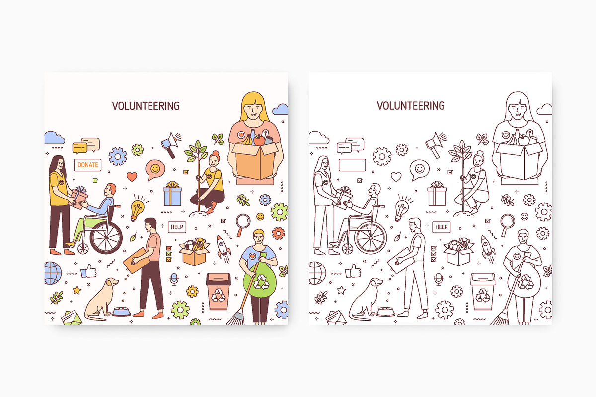 Volunteering, line art banners, a Person Illustration by Good Studio (Photo 4 of 4)