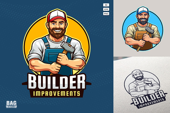 Construction Worker Mascot Logo