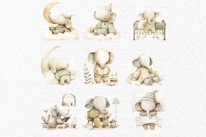 Baby Elephant PNG Watercolor Clipart