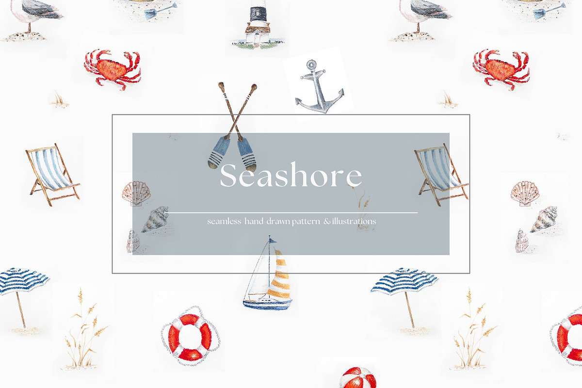 Seashore Pattern & Illustrations, a Pattern Graphic by MouseGrey (Photo 1 of 8)