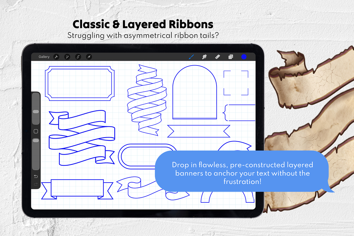 Text Banner Stamps Set for Procreate, a Brush Add-On by Selentaori Studio (Photo 5 of 11)