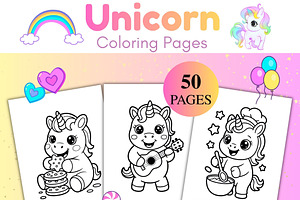 50 Unicorn Coloring Pages for Kids, an Animal Illustration by SimoDigitalArt