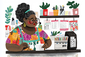 A woman works at a reception desk, a Person Illustration by Sybillla