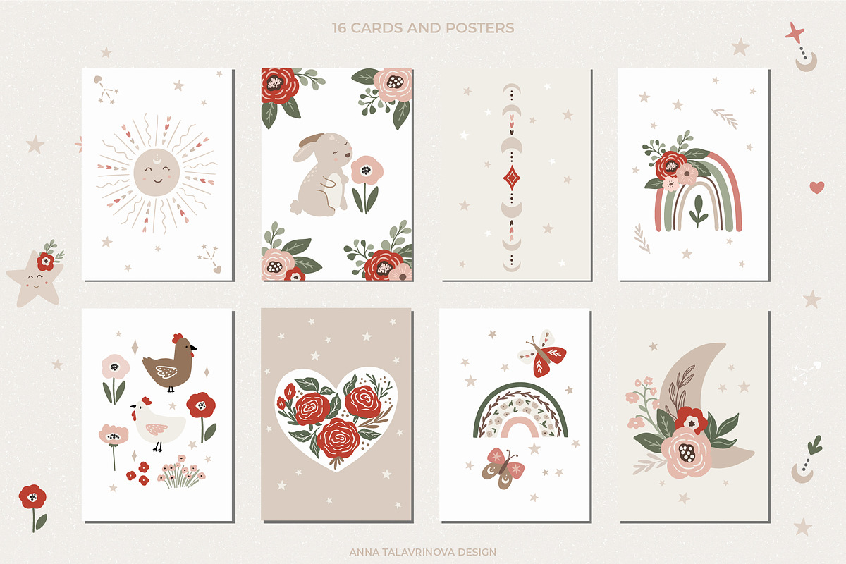 Floral Boho spring clipart & pattern, an Animal Illustration by Cozy ...
