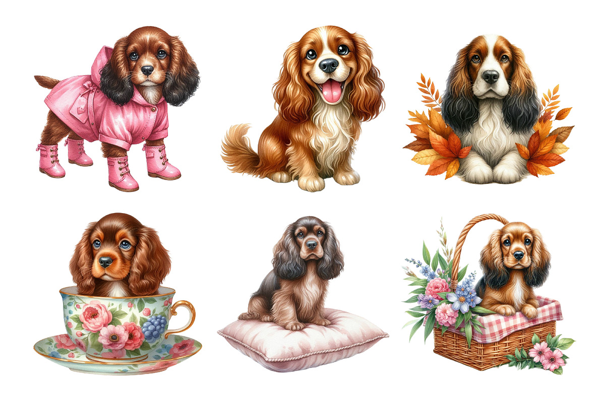 Watercolor Spaniel Clipart Bundle, an Illustration by Daily.Designs (Photo 5 of 5)
