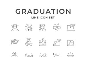 Set Line Icons of Graduation, an Outline Icon by motorama