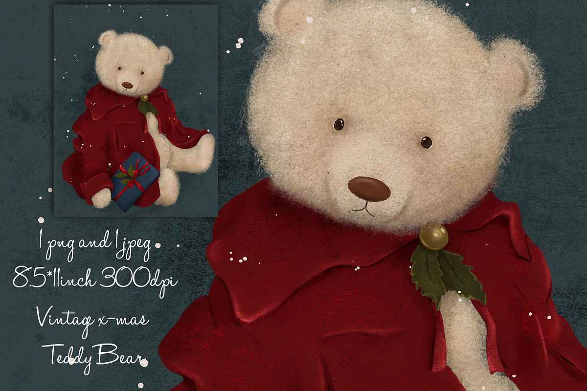 Vintage X-mas Bear clipart, an Animal Illustration by AlenaVlasko stock Market (Photo 1 of 6)