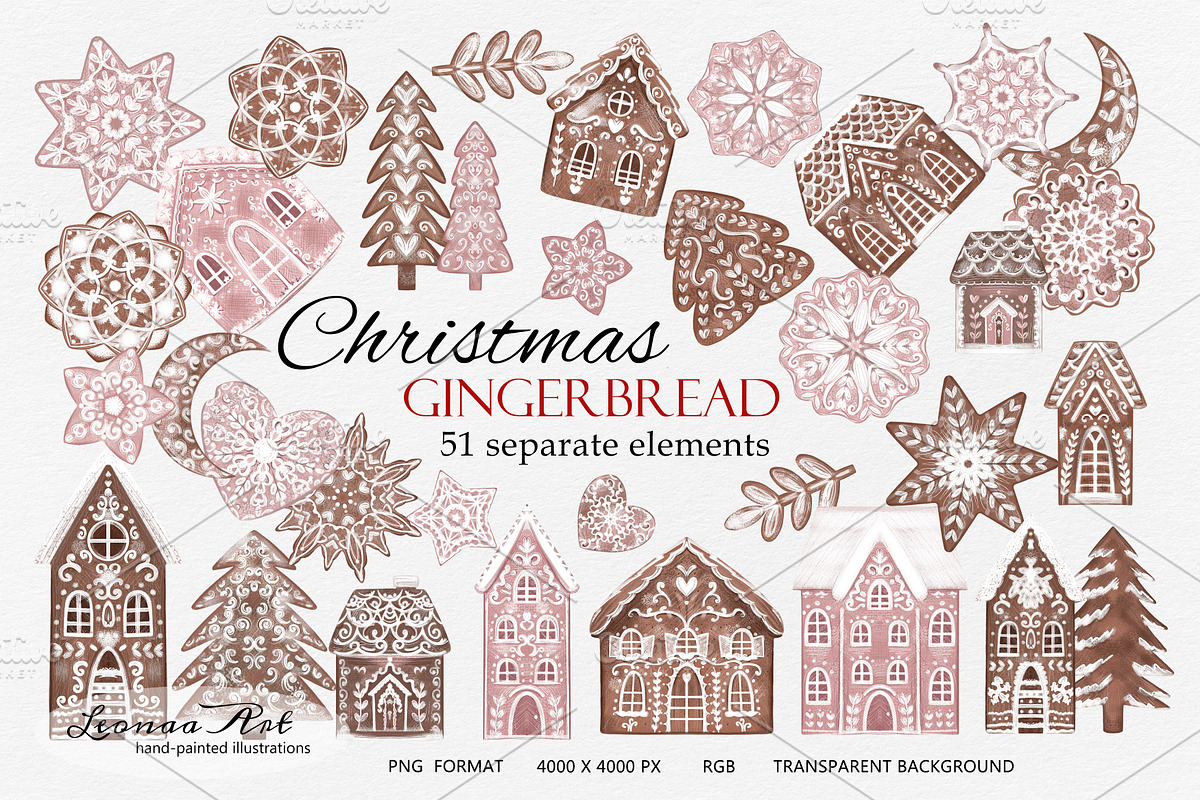 Christmas Gingerbread Clip Art, a Seasonal Illustration by Leonaa art (Photo 1 of 9)