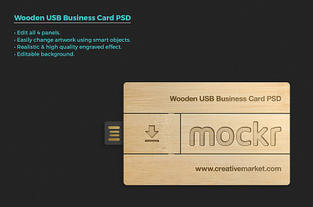 Wooden Usb Business Card Mockup Psd