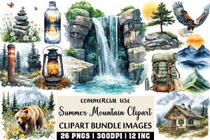 Watercolor Summer Mountain Clipart, an Illustration by Craft Nest