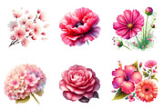 Watercolor Pink Flowers Clipart, an Illustration by Dream Creation (Thumbnail 2 of 6)