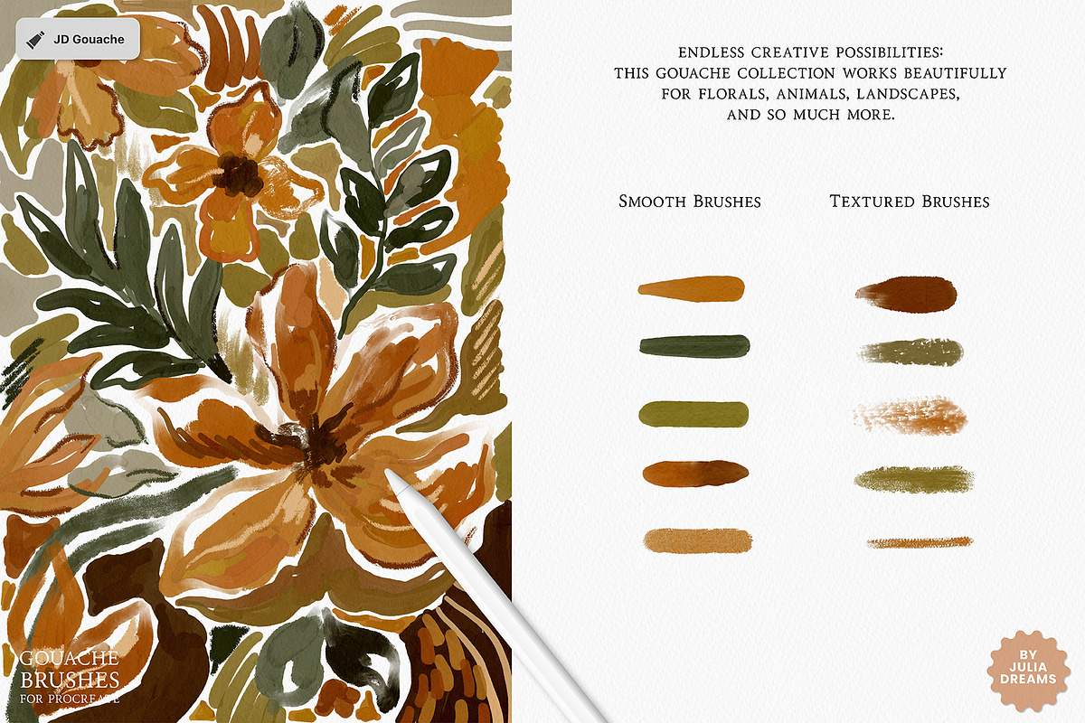 Realistic Gouache Procreate Brushes, a Brush Add-On by Julia Dreams (Photo 8 of 11)