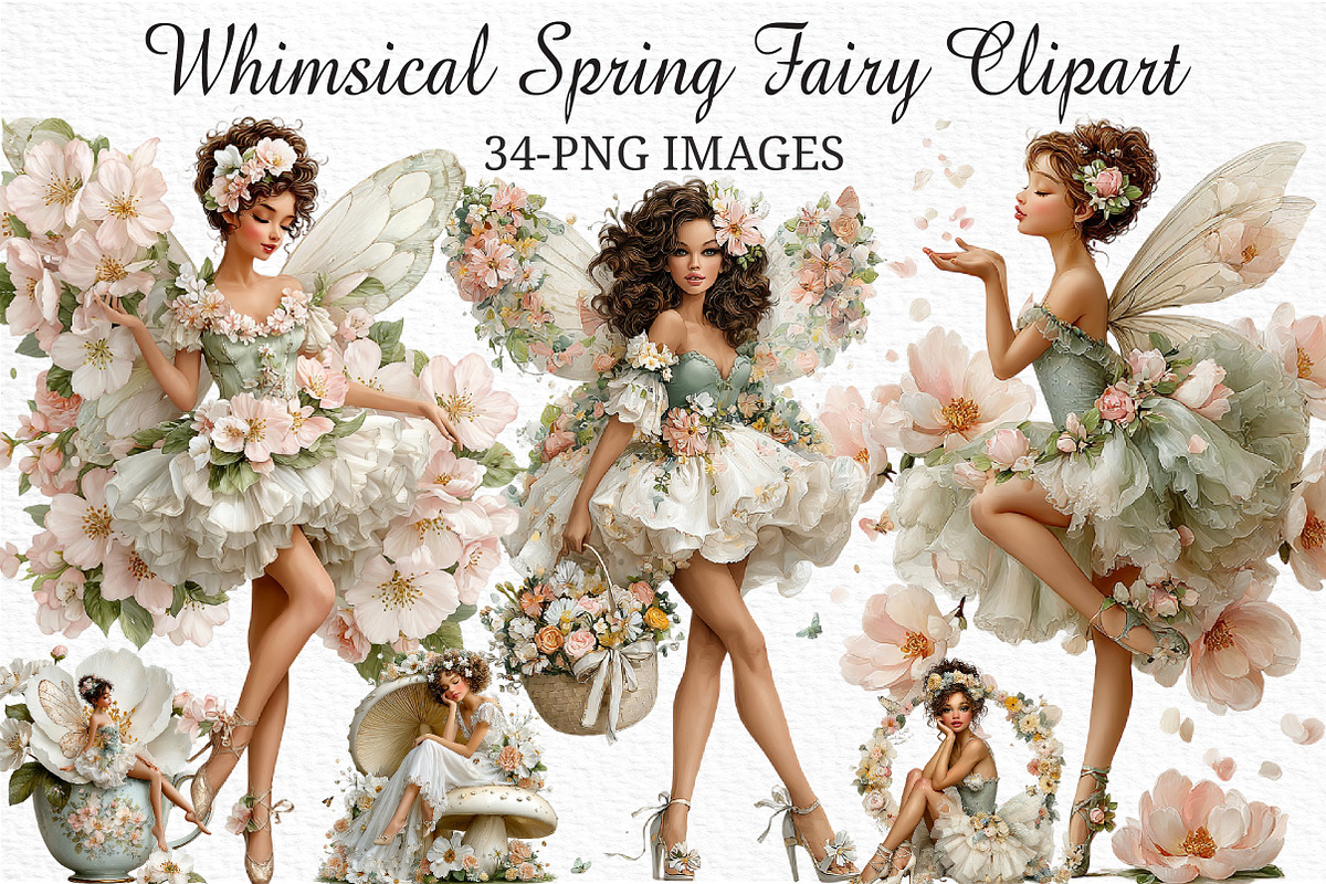 Whimsical Spring Fairy Clipart Png, an Illustration by Craft Nest (Photo 1 of 11)