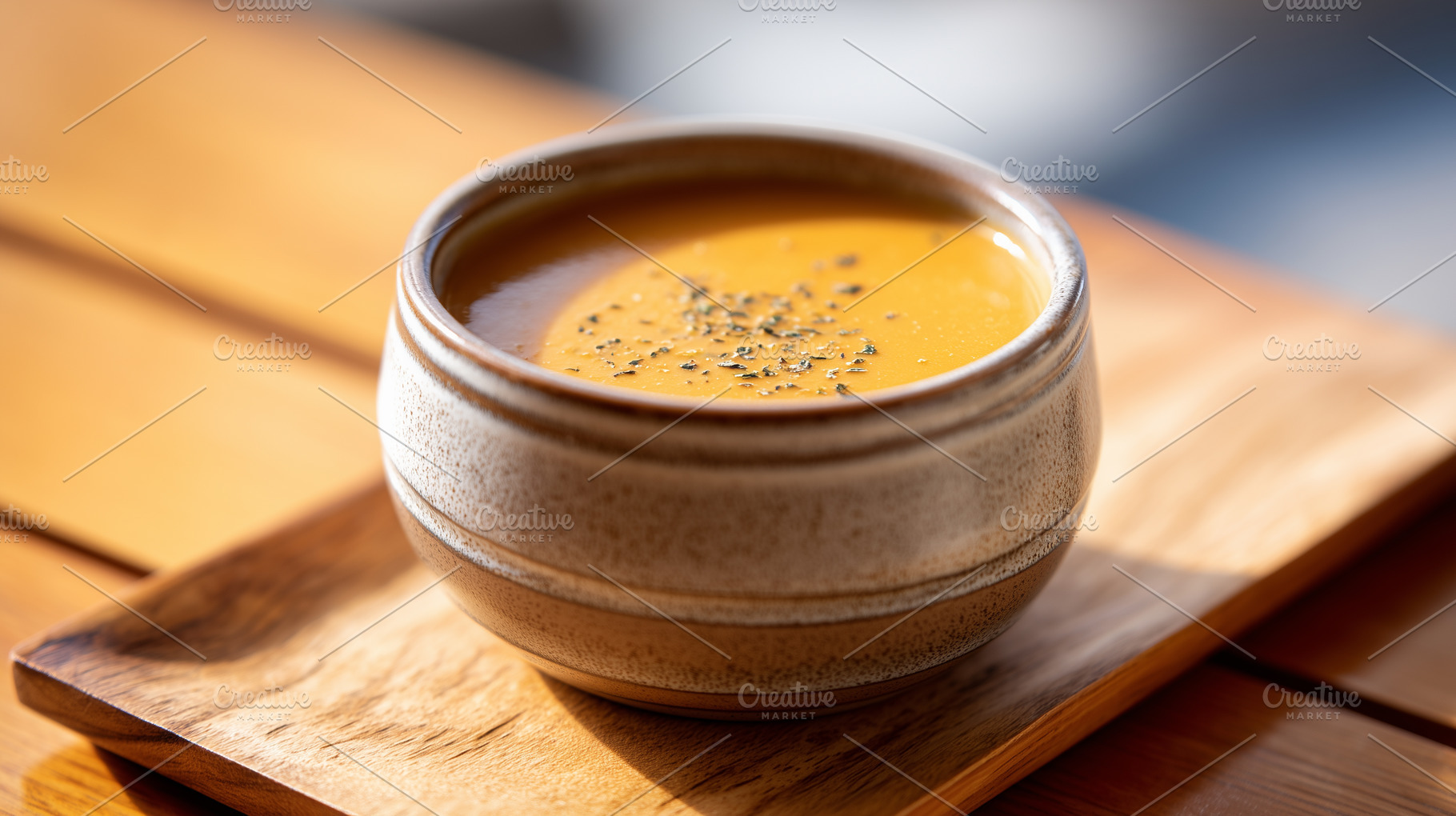 Creamy pumpkin soup sprinkled with, a Food & Drink Photo by MistyDay