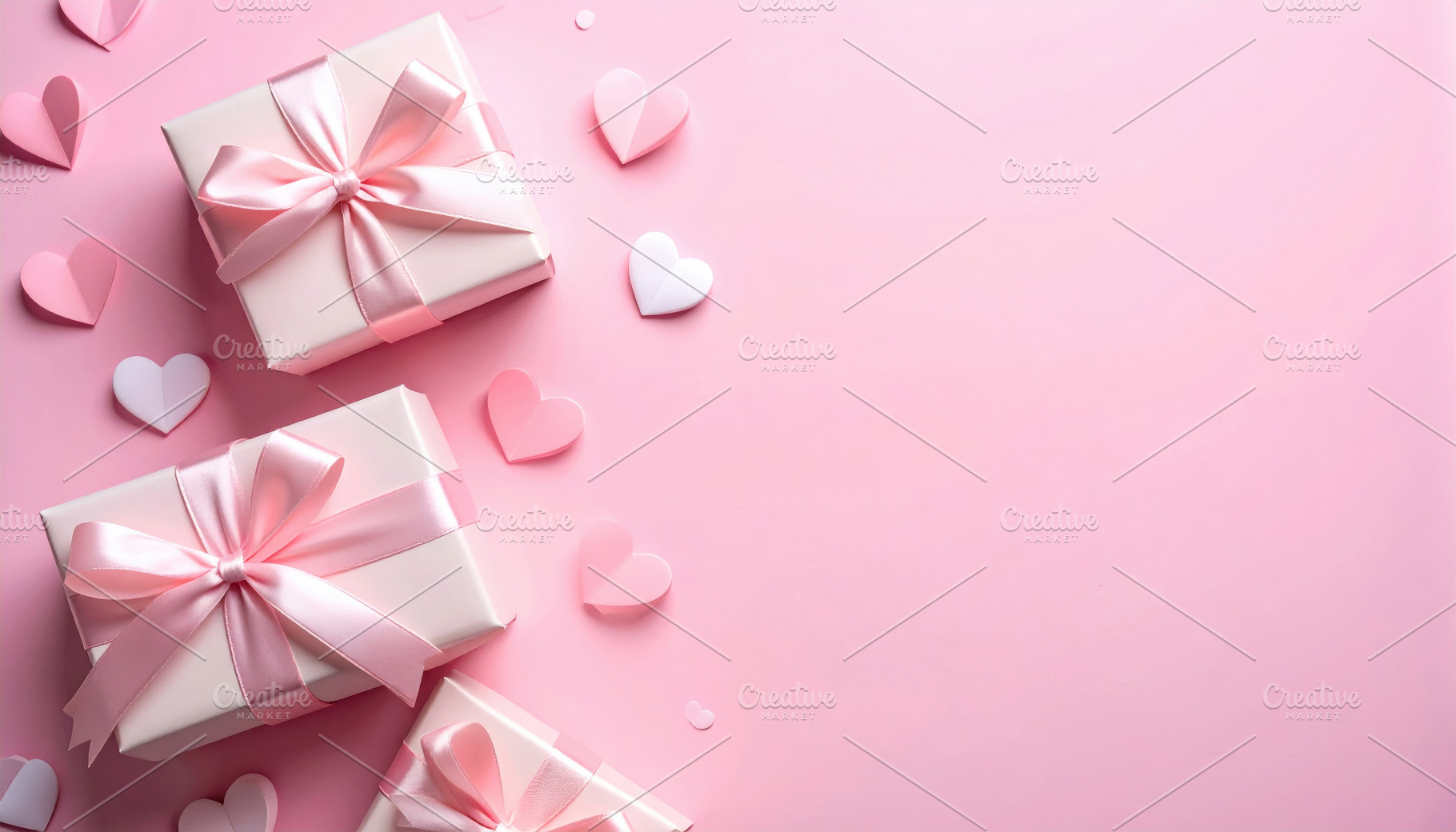 Pink gift boxes with ribbons and hearts, a Holiday Photo by Davizro's Market