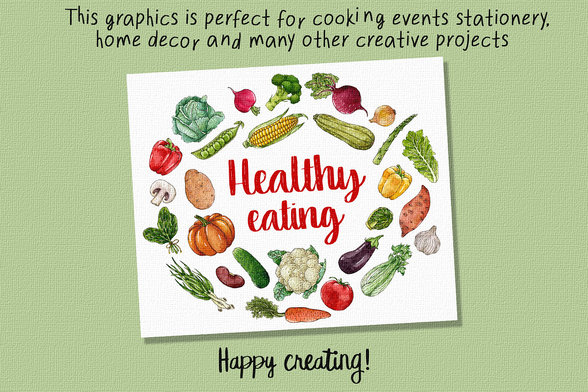 Veggies & greens watercolor clipart, an Object Graphic by Trinibis (Photo 4 of 4)