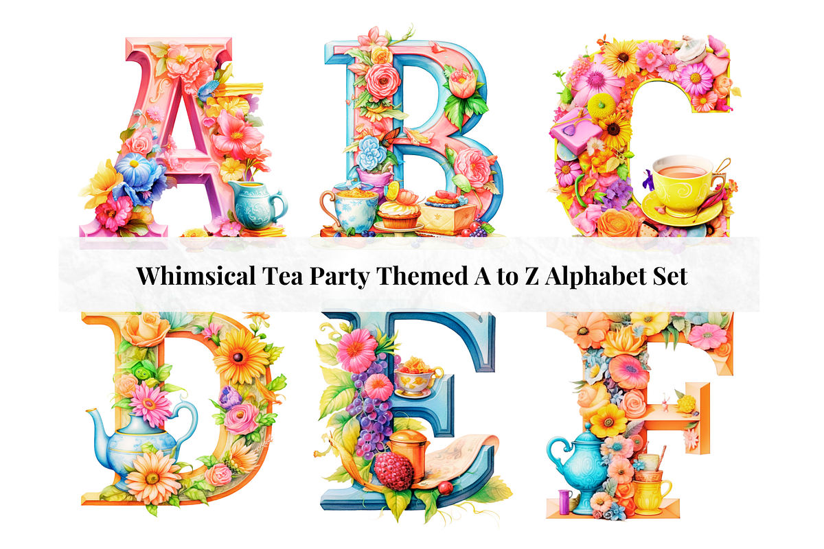 Tea Party Alphabet Letters, a Decorative Illustration by Creative Art By SamM (Photo 1 of 10)