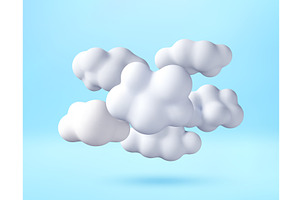 Group of white 3d clouds floating in, an Object Illustration by Abscent
