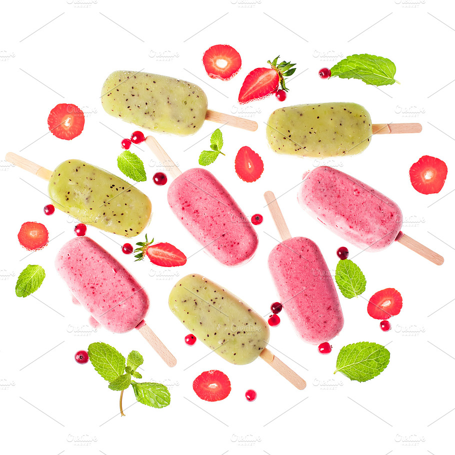 Popslices Icecream Assortment On White Background Featuring Background