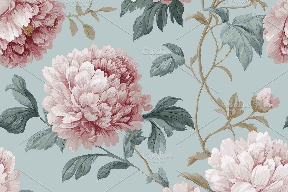 Seamless pattern repeat floral flowers blue design for wallpaper, a Pattern Graphic by Studio ANNA