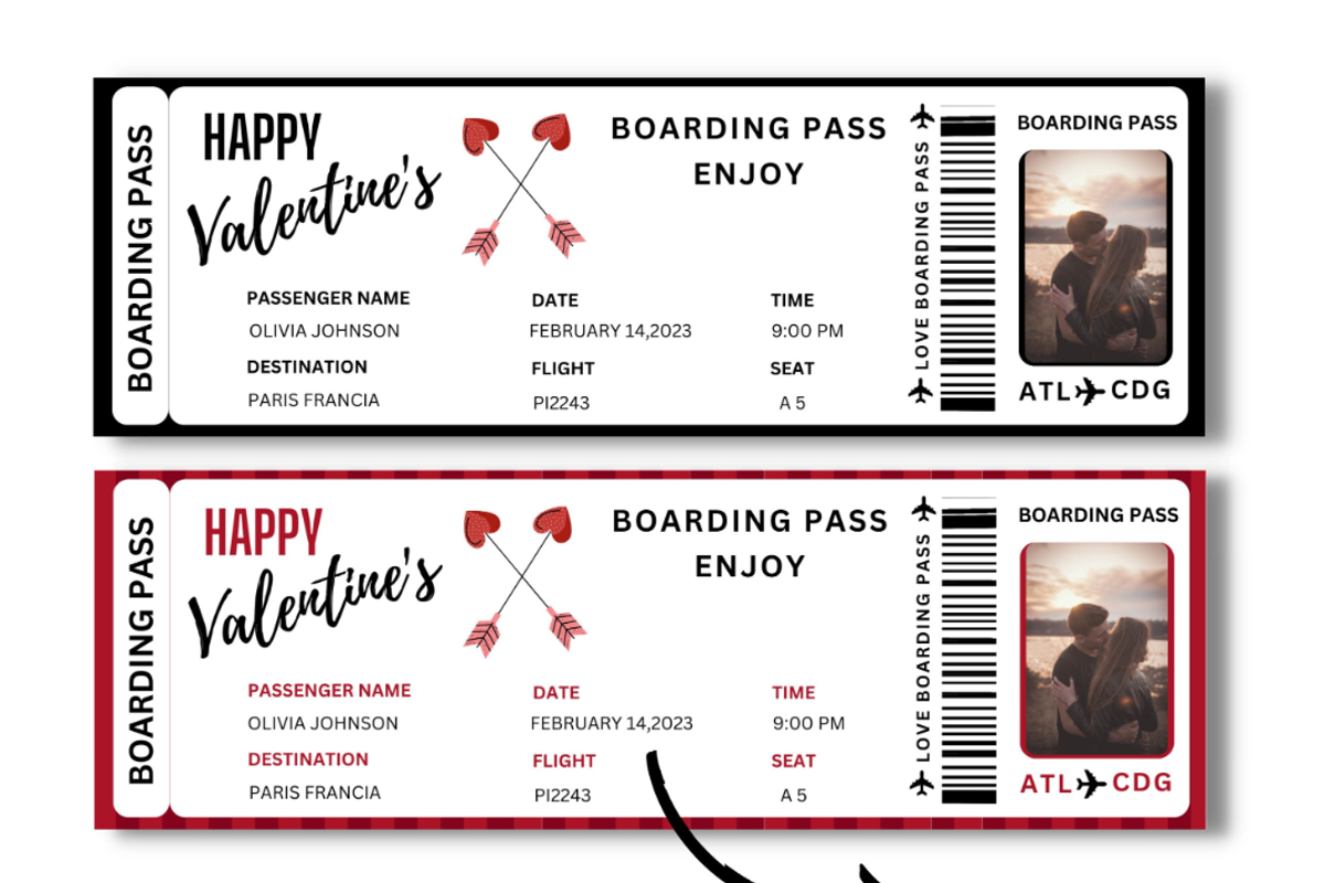 Boarding Pass for Valentine's Day, a Card Template by YasdeyDesigns (Photo 2 of 9)