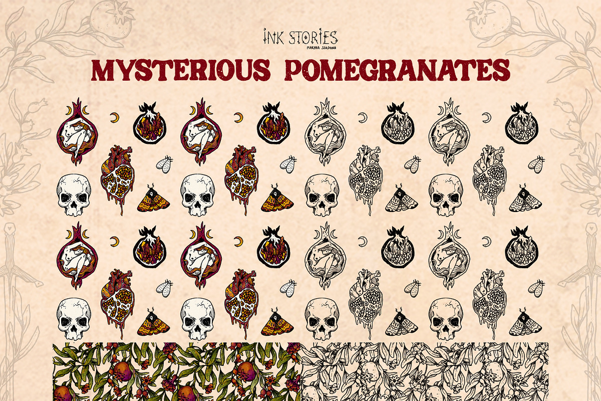 Mysterious Pomegranates Vintage Set, a Decorative Illustration by Ink Stories (Photo 8 of 13)