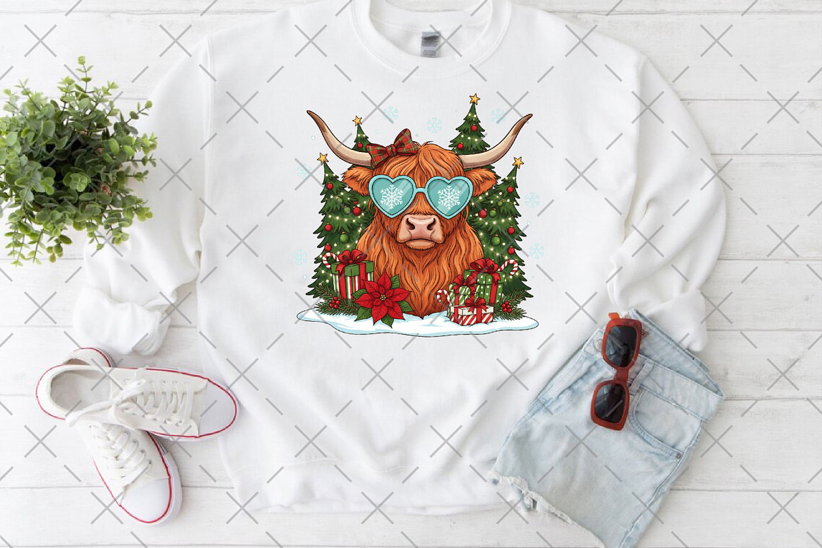 Cute Christmas Light Highland Cow, an Illustration by Craft Nest (Photo 2 of 6)