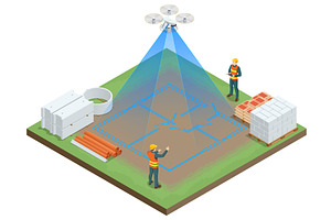 Isometric drone scanning a, an Illustration by Golden Sikorka