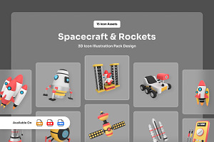 Spacecraft & Rocket 3D Icon Set, a Technology Illustration by twinstd