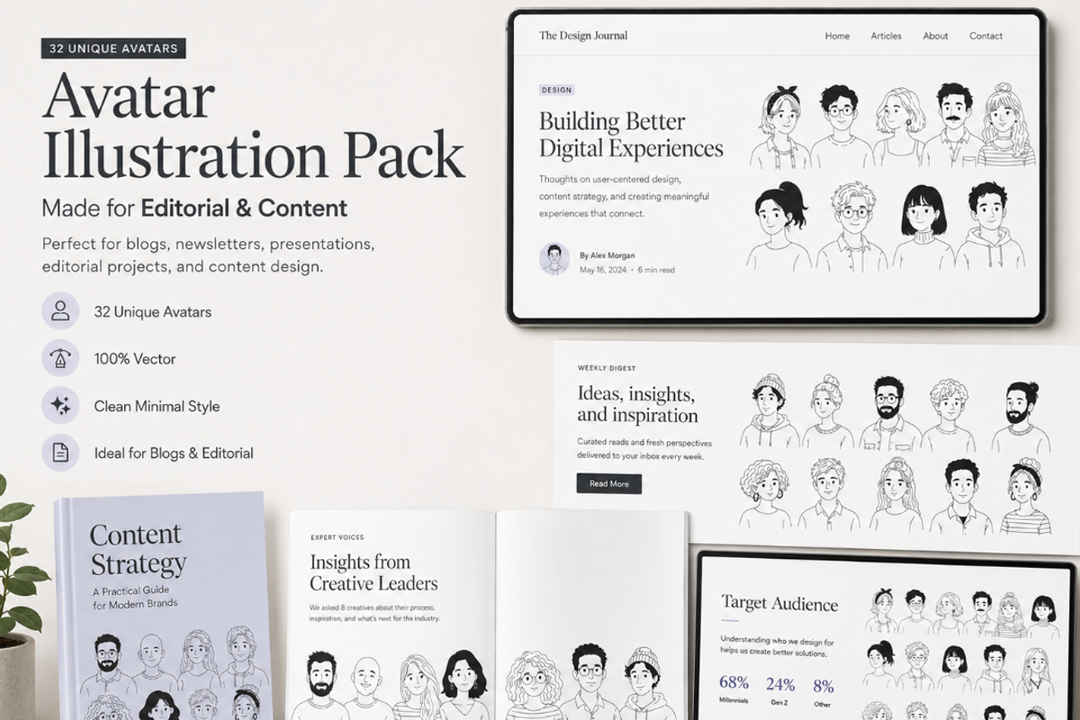 32 Hand-Drawn Avatar Illustrations, an Object Graphic by Nerokanji_Designs (Photo 4 of 5)
