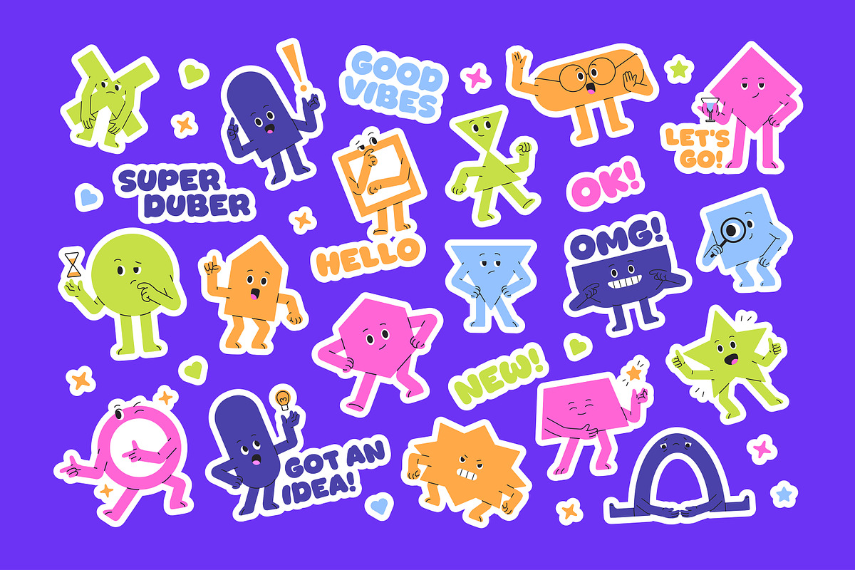 Funny geometric shapes set, stickers, an Object Illustration by PaperTrident (Photo 2 of 3)