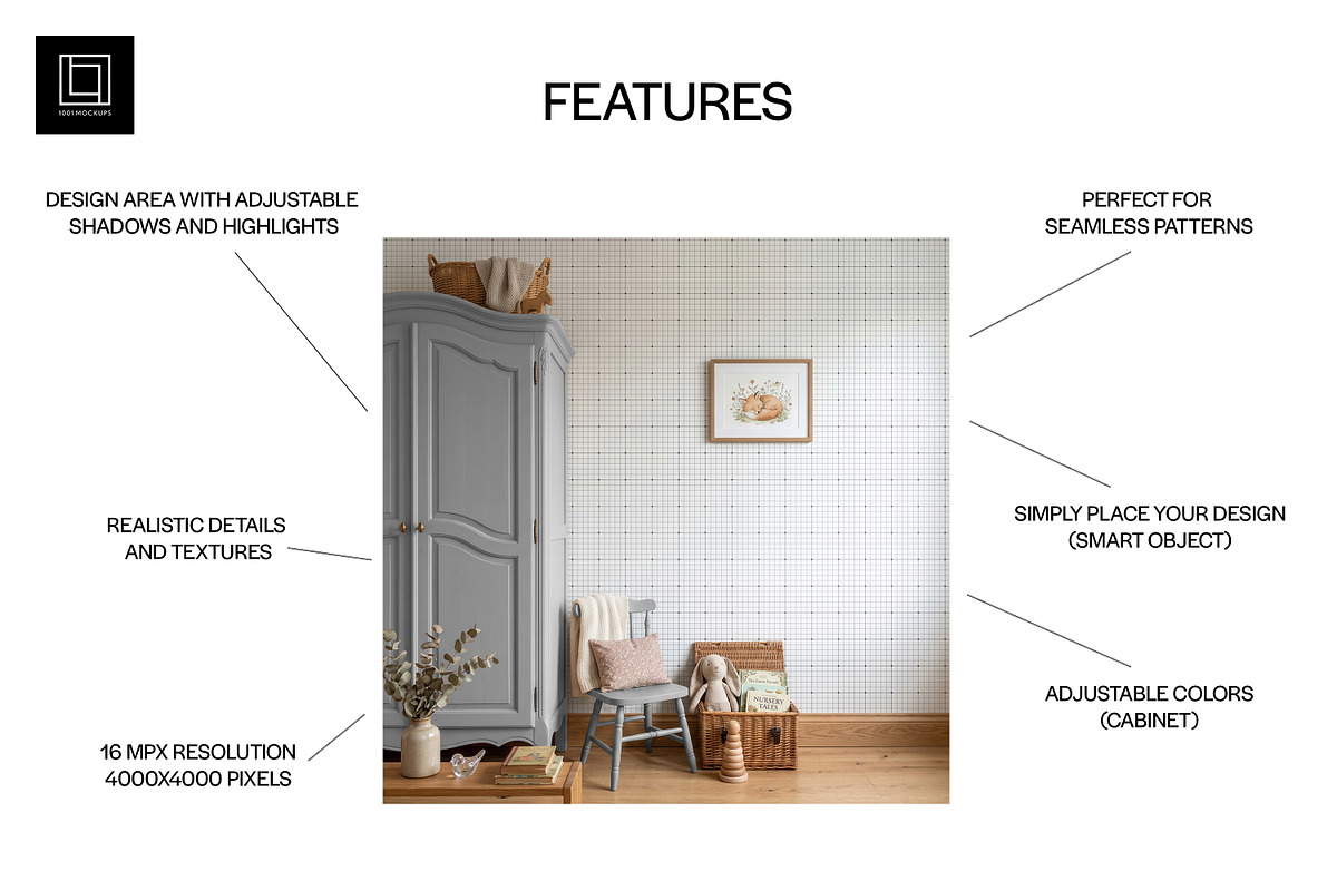 Nursery Wallpaper Mockup PSD, a Household Mockup by 1001 mockups (Photo 2 of 12)
