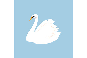 White Bird. Feathered In A Flat Style Isolated On A White Background.