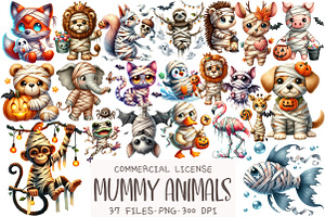 Halloween Mummy Animals Clipart, an Illustration by OK Design