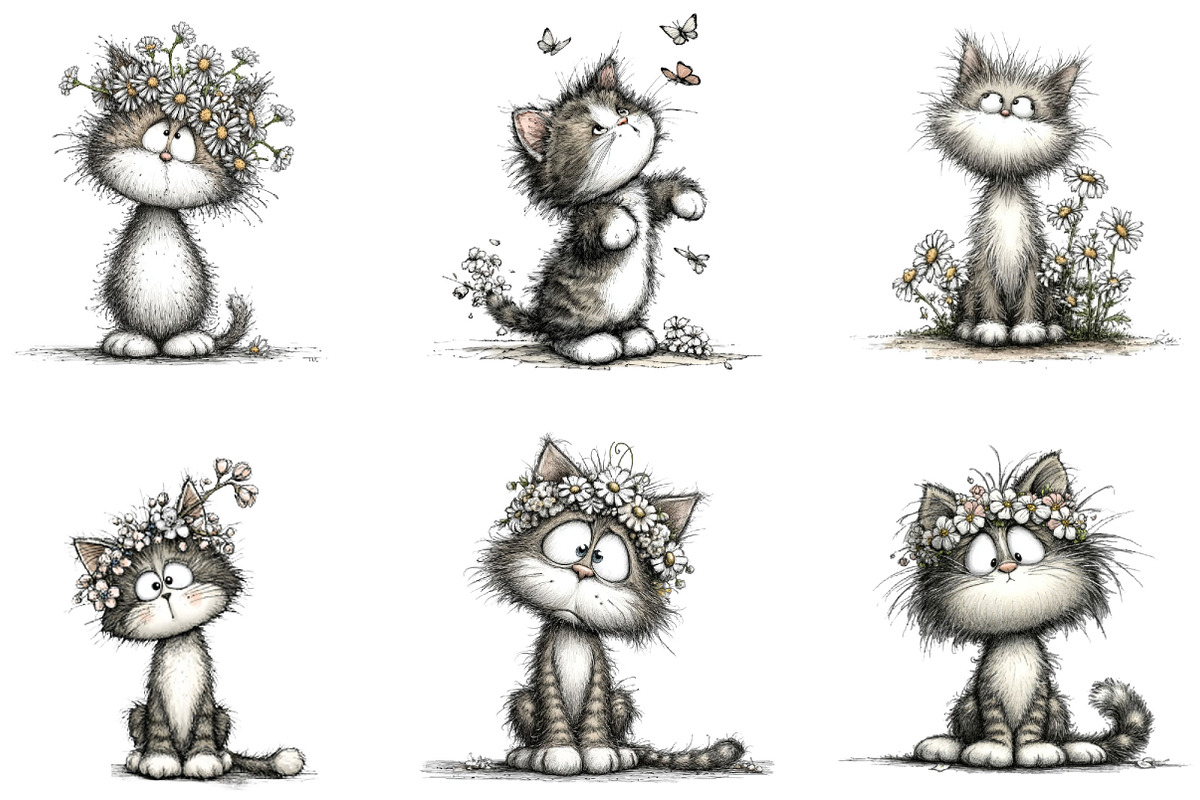 Whimsical Spring Cats Clipart, an Illustration by Designking (Photo 5 of 5)