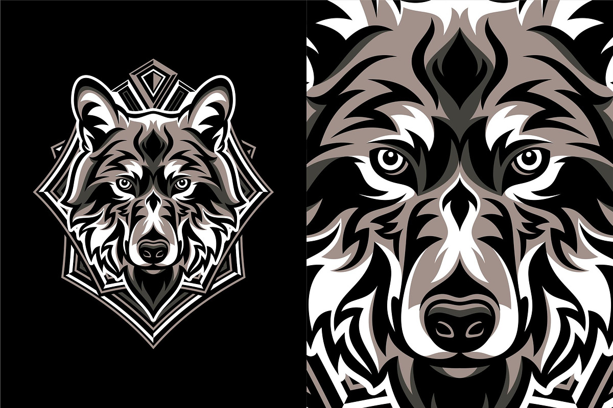 Wolf Head with Geometric Badge, an Animal Illustration by weervector (Photo 1 of 4)
