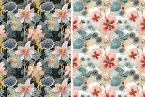 Moire Floral Seamless Patterns