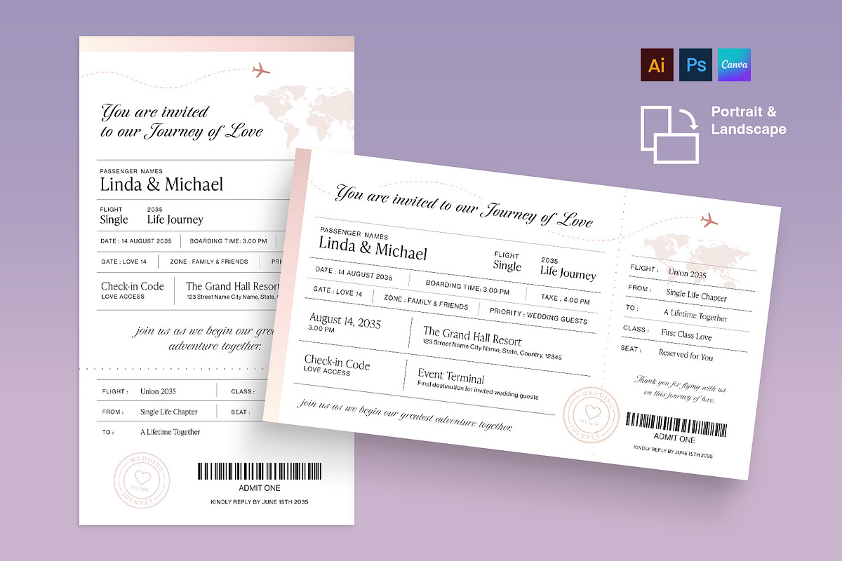 Wedding Boarding Pass Invitation Tem, an Invitation Template by BrandPacks (Photo 5 of 5)