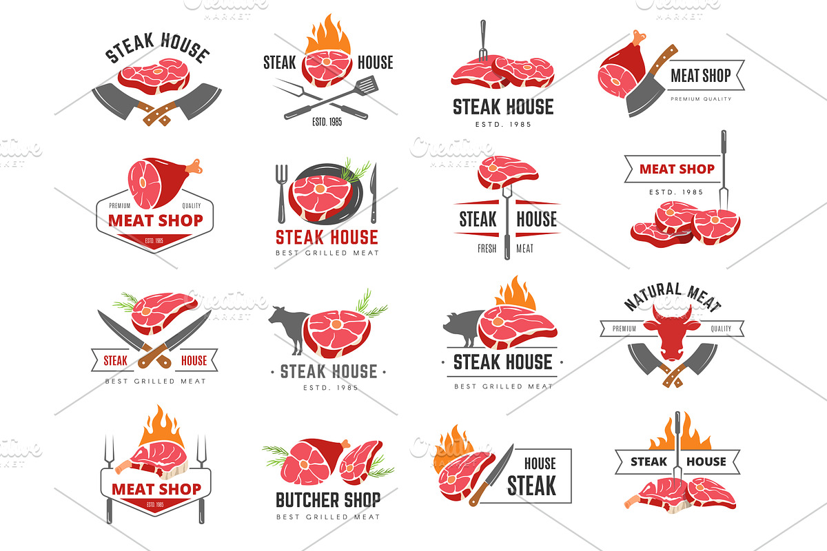 Steak badges. Meat house logo design, a Graphic by Onyx