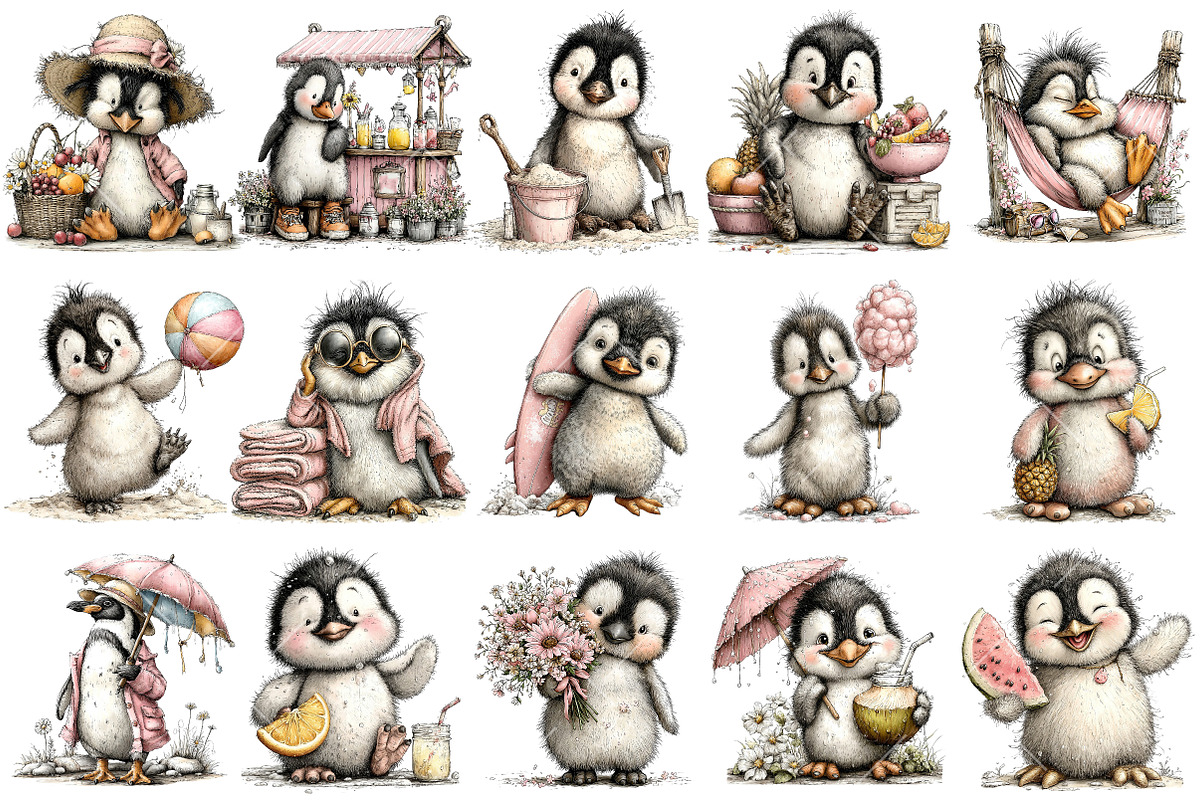 Whimsical Summer Penguin Clipart, an Illustration by OK Design (Photo 3 of 6)