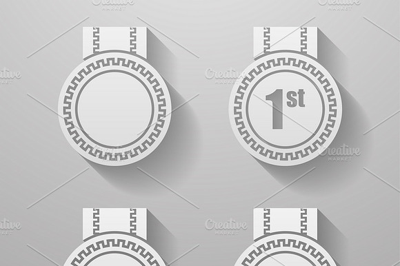 Set Of Paper Badges With Ribbons.