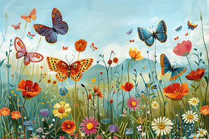 Colorful butterflies flutter above v, a Photo by Iftikhar Alam