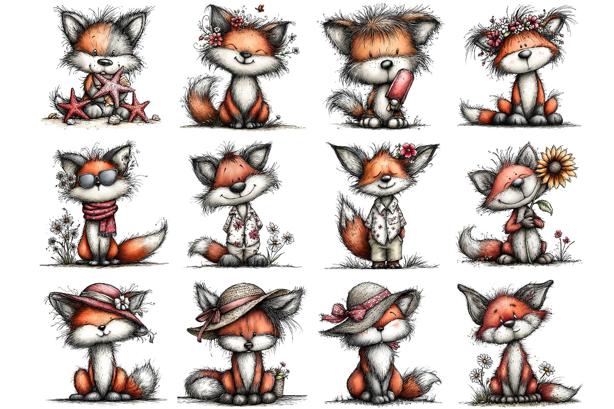 Whimsical Summer Fox Clipart, an Illustration by DreamArtGraphic (Photo 3 of 4)