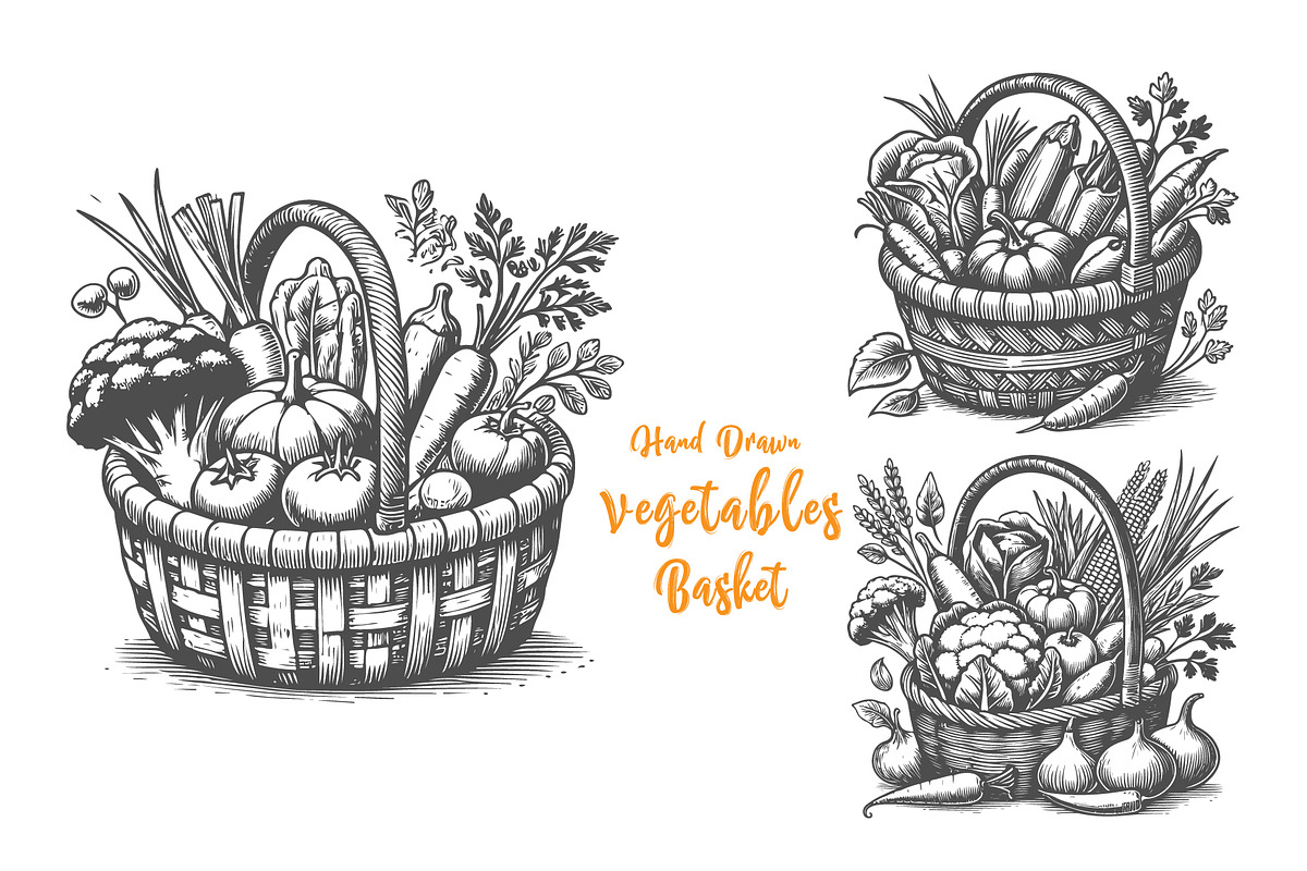 Rustic Hand-Drawn Vegetable Basket, a Food Illustration by MkStudio (Photo 1 of 4)