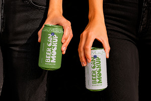Two Hands Holding Beer Cans Mockup