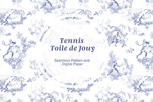 Tennis Toile de Jouy Pattern, a Background Graphic by Hughes Studio