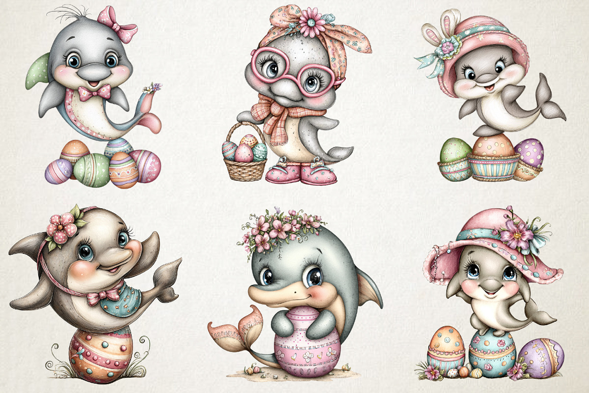 Whimsical Easter Dolphin Clipart Set, an Animal Illustration by RobertsArt (Photo 6 of 6)